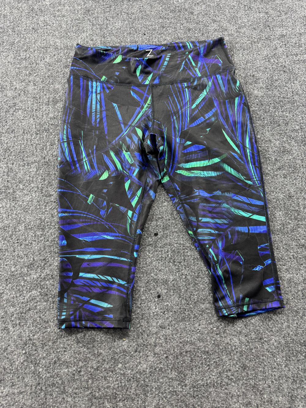 Z By Zella Capri Leggings Womens Large Blue Green Floral Yoga Gym Pants